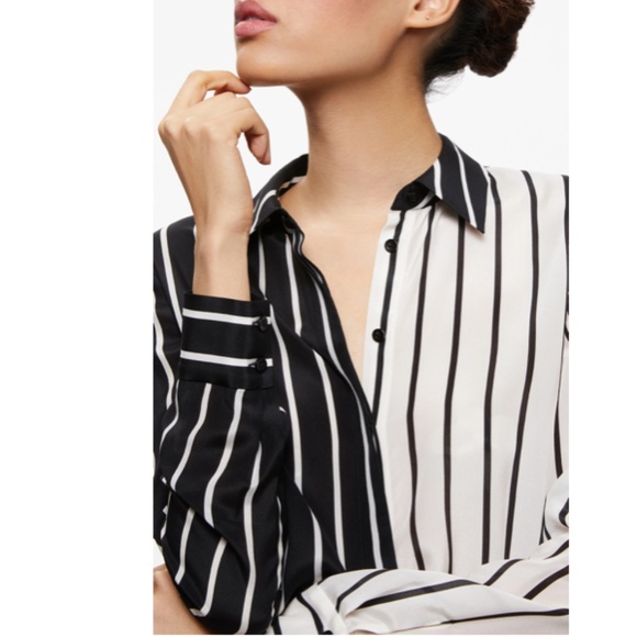 Willa Colorblock Stripe Silk Button-Up Shirt Alice + Olivia - Picture 1 of 12